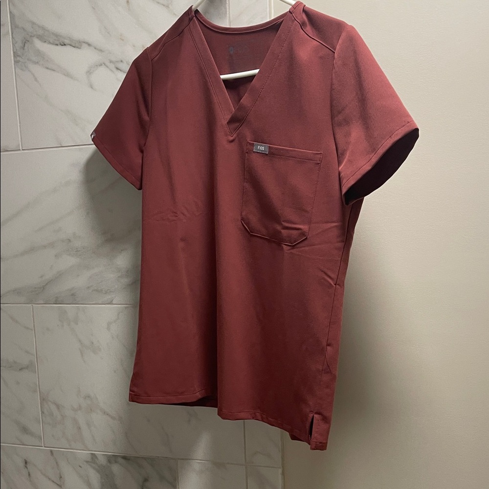 Figs Burgundy V-Neck Scrub Top and joggers